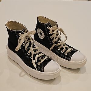 Converse All Star Move High Top Platform Sneakers - Black & White Size 8 Women's